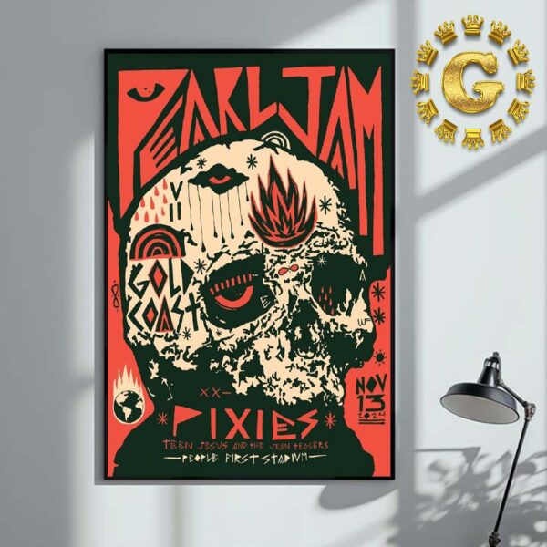 Pearl Jam With Pixies Teen Jesvs And The Jean Teasers Event Poster At People First Stadium Gold Coast Queensland In Carrara Australia On November 13th 2024 Home Decor Poster Canvas