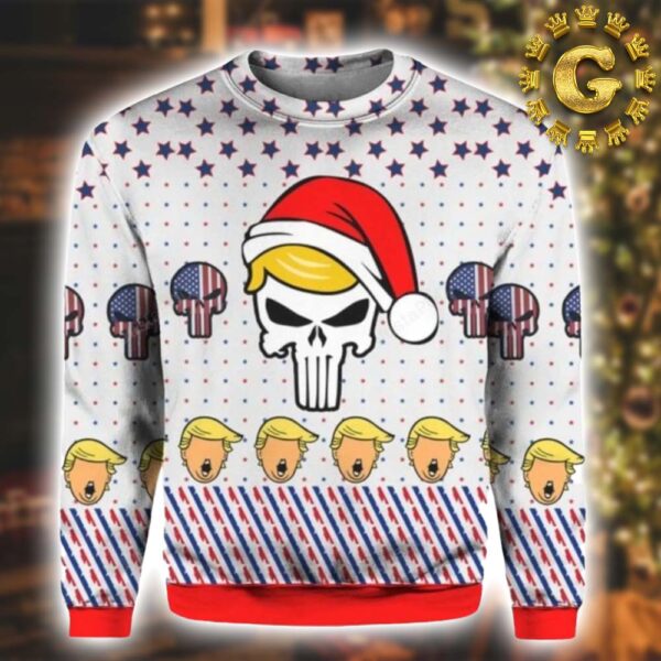 Punisher Skull 3D Print Trump Ugly Christmas Sweater Gift For Holiday