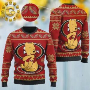 San Francisco 49ers NFL American Football Team Logo Cute Winnie The Pooh Bear Ugly Christmas Sweater Gift For Holiday