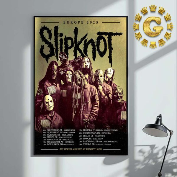 Slipknot Official Poster Europe 2025 Dates List Tour Home Decor Poster Canvas