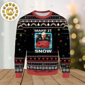 Star Trek Next Generation Make It Snow Panttern Classic Knitted White Christmas Ugly Sweater