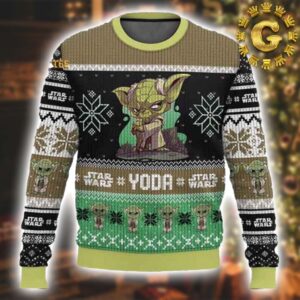 Star Wars Yoda Christmas Holiday Panttern Classic Knitted White Christmas Ugly Sweater