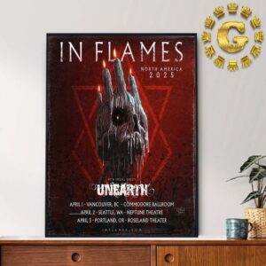 In Flames With Unearth Event Poster North America 2025 Tour Dates List Shedule On April 1 2 And 3 2025 Home Decor Poster Canvas