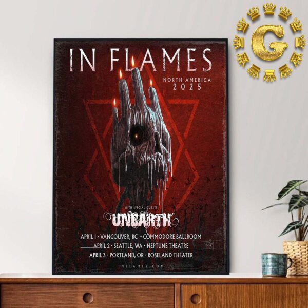 In Flames With Unearth Event Poster North America 2025 Tour Dates List Shedule On April 1 2 And 3 2025 Home Decor Poster Canvas