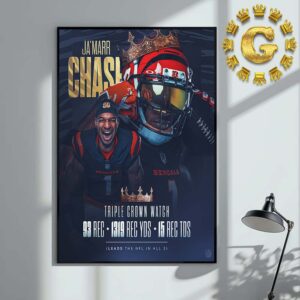 Ja’Marr Chase Cincinnati Bengals Triple Crown Watch 93REC 1319REC YDS 15 REC TDS NFL Home Decor Poster Canvas