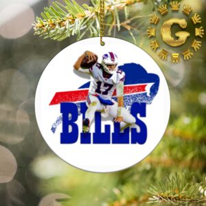 Josh Allen Buffalo Bills Hurdle Art NFL 2024 Holiday Xmas Gift Christmas Tree Decorations Ceramic Ornament