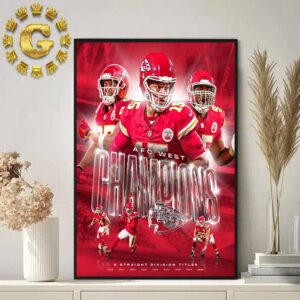 Kansas City Chiefs 2024 AFC West Champions Playoff 9 Straight Division Titles Home Decor Poster Canvas