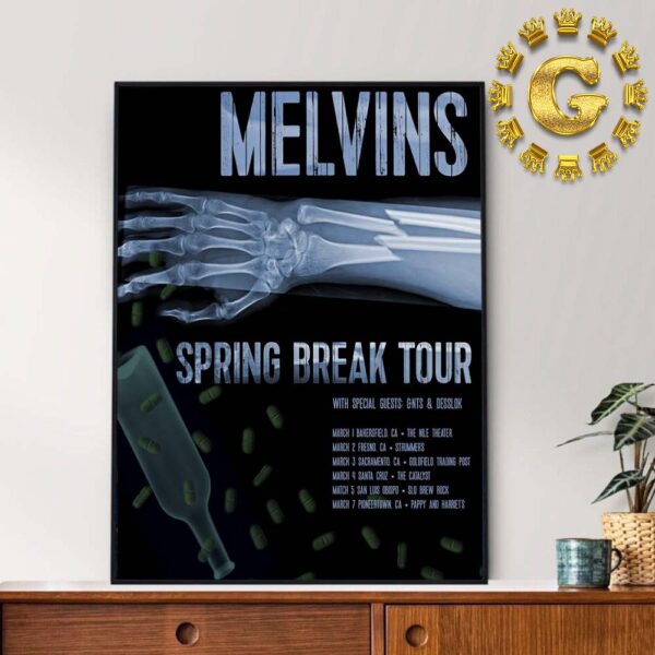 Melvins Official Poster Spring Break Tour In California On March 1 to 7 2025 Home Decor Poster Canvas