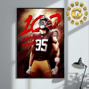 Myles Garrett Cleveland Browns Reach 100 Career Sacks NFL 2024 Home Decor Poster Canvas