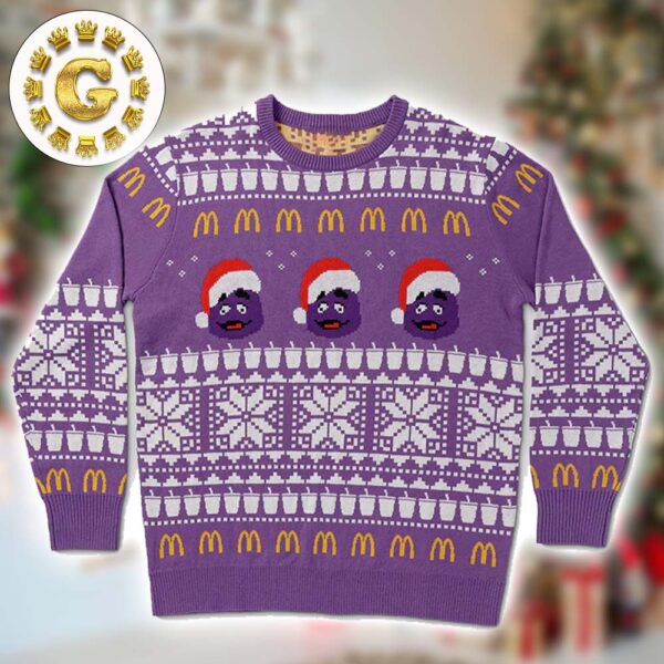 Purple Grimace Holiday Knit Xmas 2024 Holiday Gift Ugly Christmas Sweater