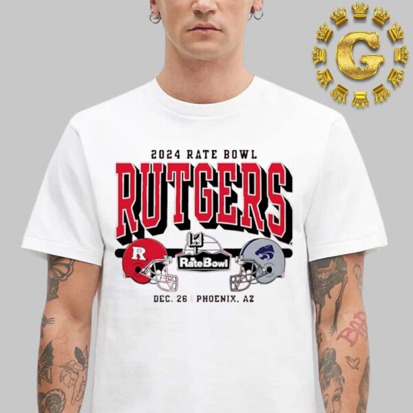 Rutgers Scarlet Knights Football Vs Kansas State Wildcats Football 2024 Rutgers Rate Bowl Helmet Unisex T-Shirt