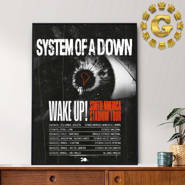 System Of A Down Poster Wake Up South America Stadium Tour Dates List On 2025 Home Decor Poster Canvas