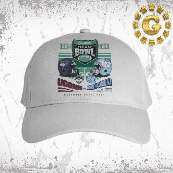 Uconn Huskies Football Vs North Carolina Tar Heels Football 2024 Wasabi Fenway Bowl Helmet Classic Cap Hat Snapback