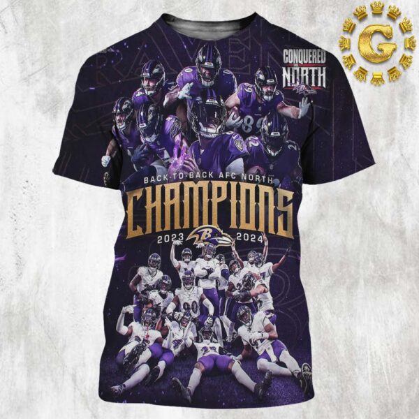 Baltimore Ravens Back To Back AFC North Champions 2024 All Over Print Shirt