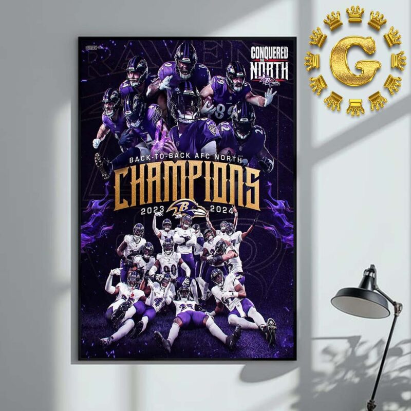 Baltimore Ravens Back To Back AFC North Champions 2024 Home Decor Poster Canvas