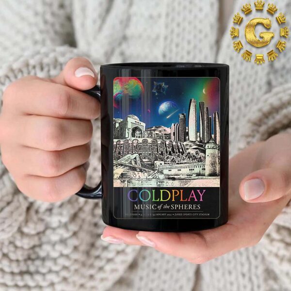 Coldplay Limited Edition Tour Poster Music Of The Soheres At Zayed Sports City Stadium In Abu Dhabi On January 9 11 12 And 14 2025 Coffee Ceramic Mug