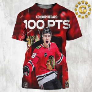 Connor Bedard Chicago Blackhawks Reach 100 PTS NHL 2025 All Over Print Shirt