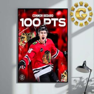 Connor Bedard Chicago Blackhawks Reach 100 PTS NHL 2025 Home Decor Poster Canvas