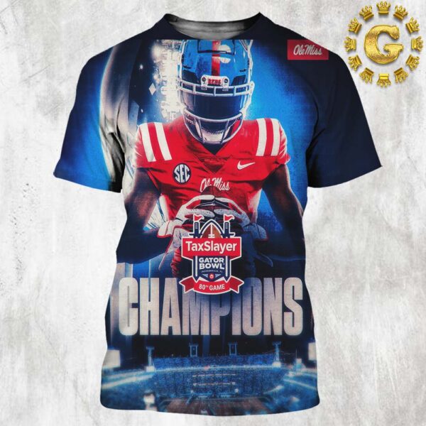 Ole Miss Rebels Football Are 2025 TaxSlayer Gator Bowl Champions All Over Print Shirt